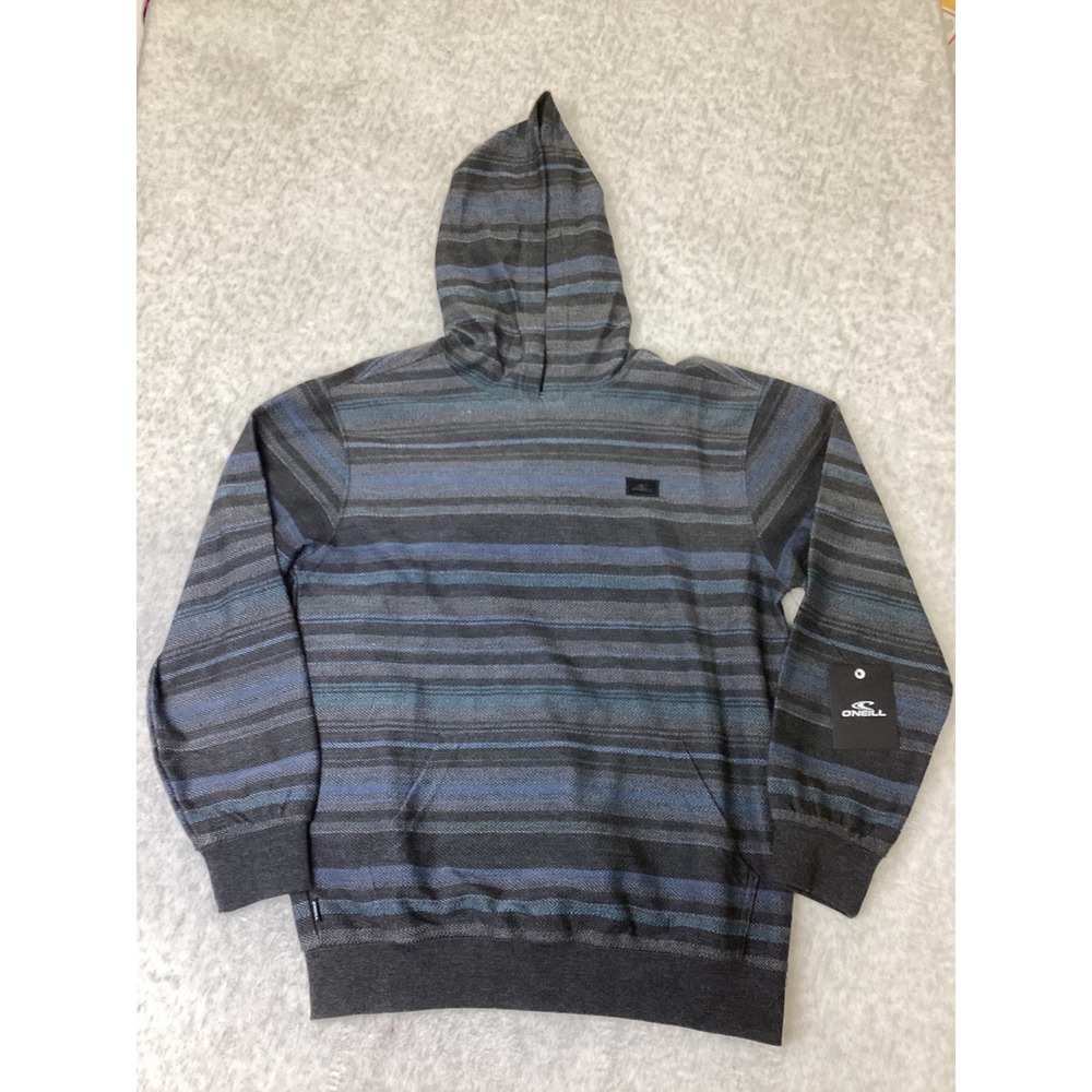 ONeill Kids Bavaro Stripe Pullover Hoodie Grey Blue Herringbone L FA5210102